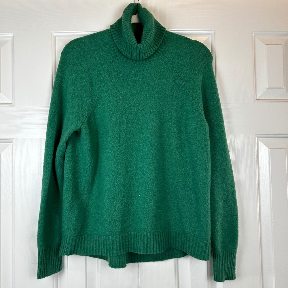 J.Crew Womens Green Wool Alpaca Blend Turtleneck Raglan Sweater